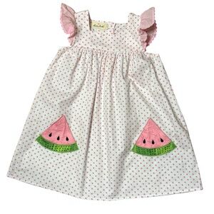 Marie Nicole Girls Watermelon Dress Pink Polka Dot Flutter Sleeve Summer 4T